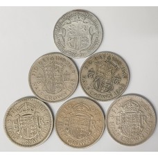 GREAT BRITAIN UK 1910- 1961. HALF 1/2 CROWNS . 6 LOT OF COINS